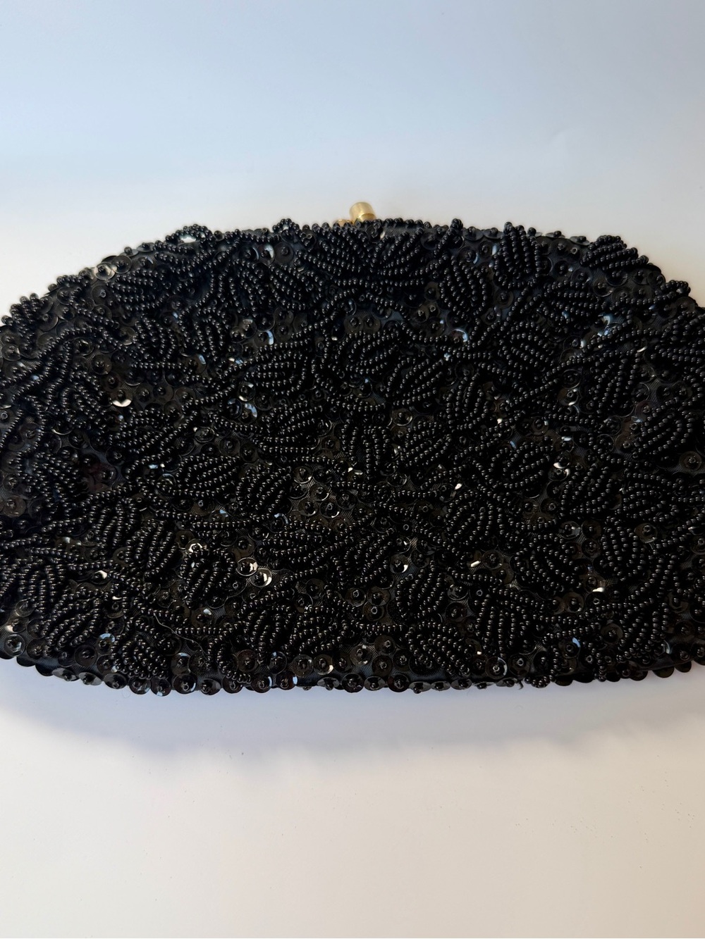 Vintage Hand Made in Hong Kong Black Beaded Sequin Evening Clutch Bag - Picture 2 of 11